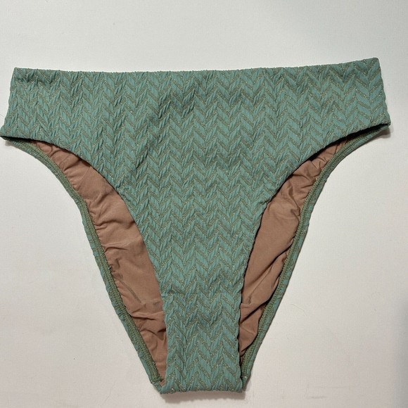 PilyQ Aquarius Hillary High Waist Teeny Green Swimwear Bikini Bottom Size M NWT - Picture 5 of 10